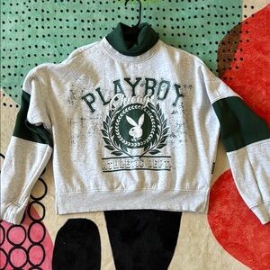 PLAYBOY Gray and Dark Green Athletic Sweatshirt